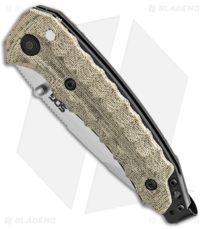 SOG Kiku Spring Assisted Knife Tan Micarta (3.5" Satin) KU-3003 - Image 2