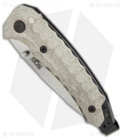 SOG Kiku Spring Assisted Knife Linen Micarta (3.5" Satin) KU-3001 - Image 2